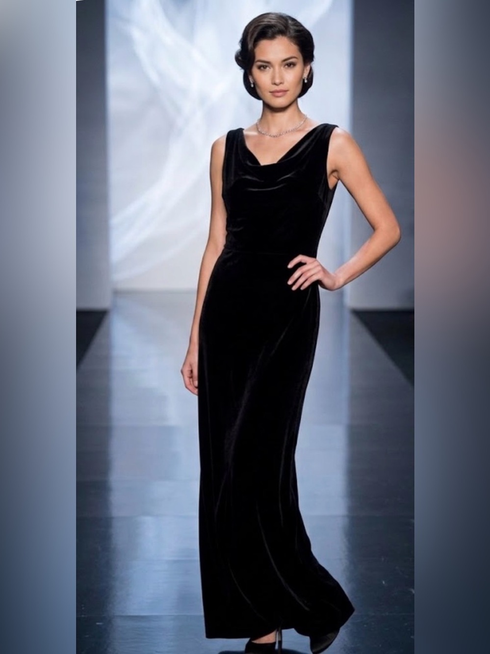 Vintage Lauren Ralph Lauren Black Silk Blend Velvet Sleeveless Maxi Dress 10